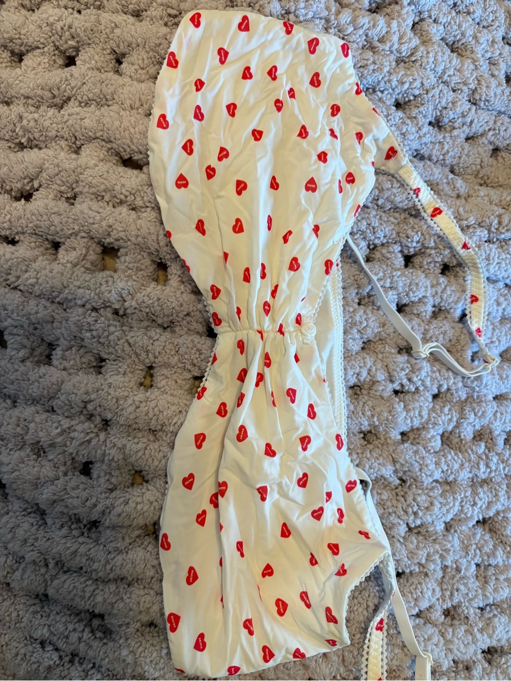 SKIMS White Bra with Red Heart Print